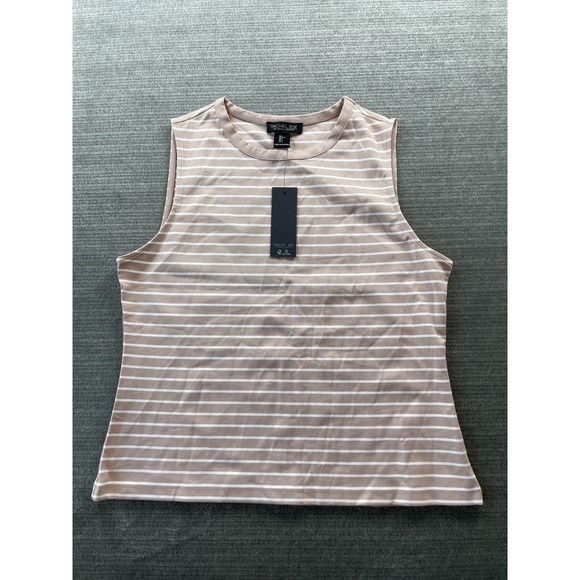Rachel Zoe Tank Top Women L Beige Striped Sleeveless Casual Minimalist Office - Picture 6 of 10